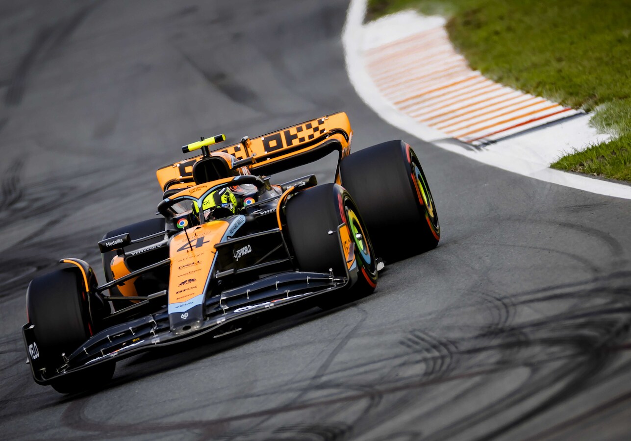 Lando Norris in actie.