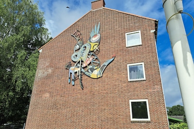 Dit kleurige kunstwerk is eerbetoon aan een markante Almeloër