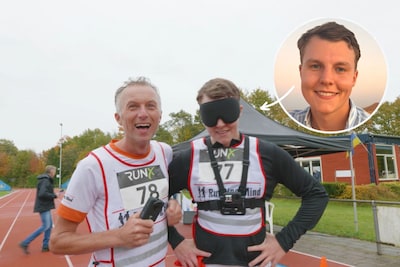 Daan (24) uit Zwolle liep geblinddoekt halve marathon: ‘Ik ben mezelf wel tegengekomen’