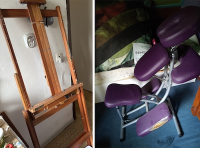 Een schildersezel, een massagestoel en een bed: het is gratis op te halen