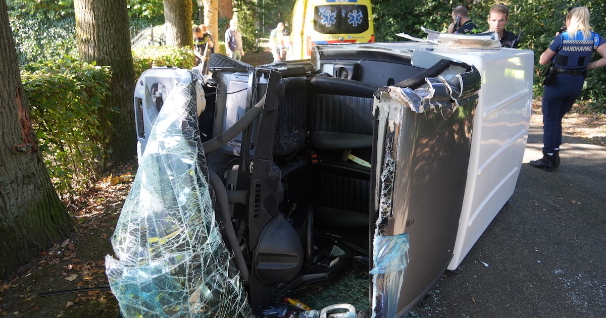 45 km-auto botst tegen twee bomen in Wezep, bestuurder bevrijd