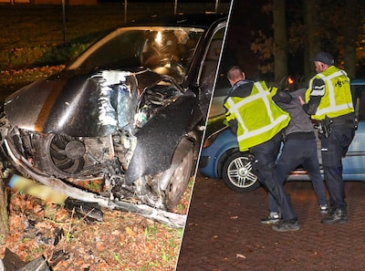 Vrouw en kinderen zien vader tegen boom rijden door dronken tegenligger