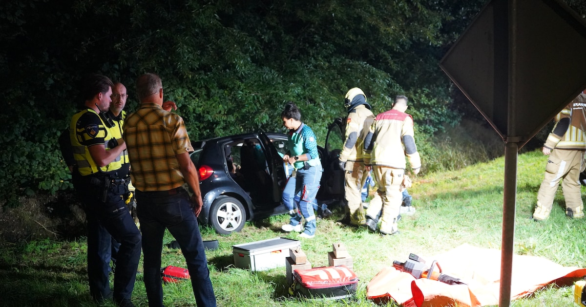 Auto in greppel na botsing op N35 bij Heino