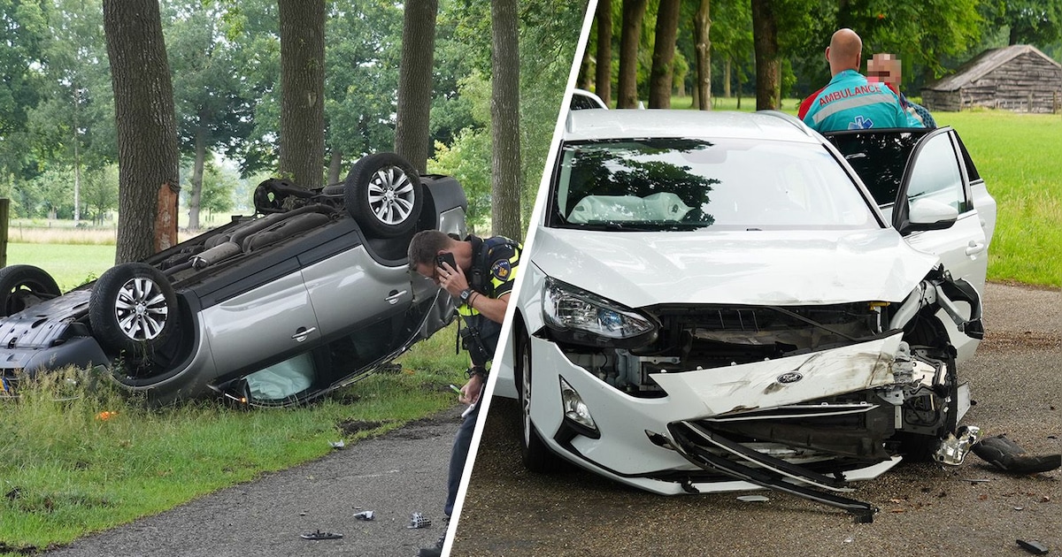 Auto belandt op de kop na harde botsing bij Nieuwleusen.