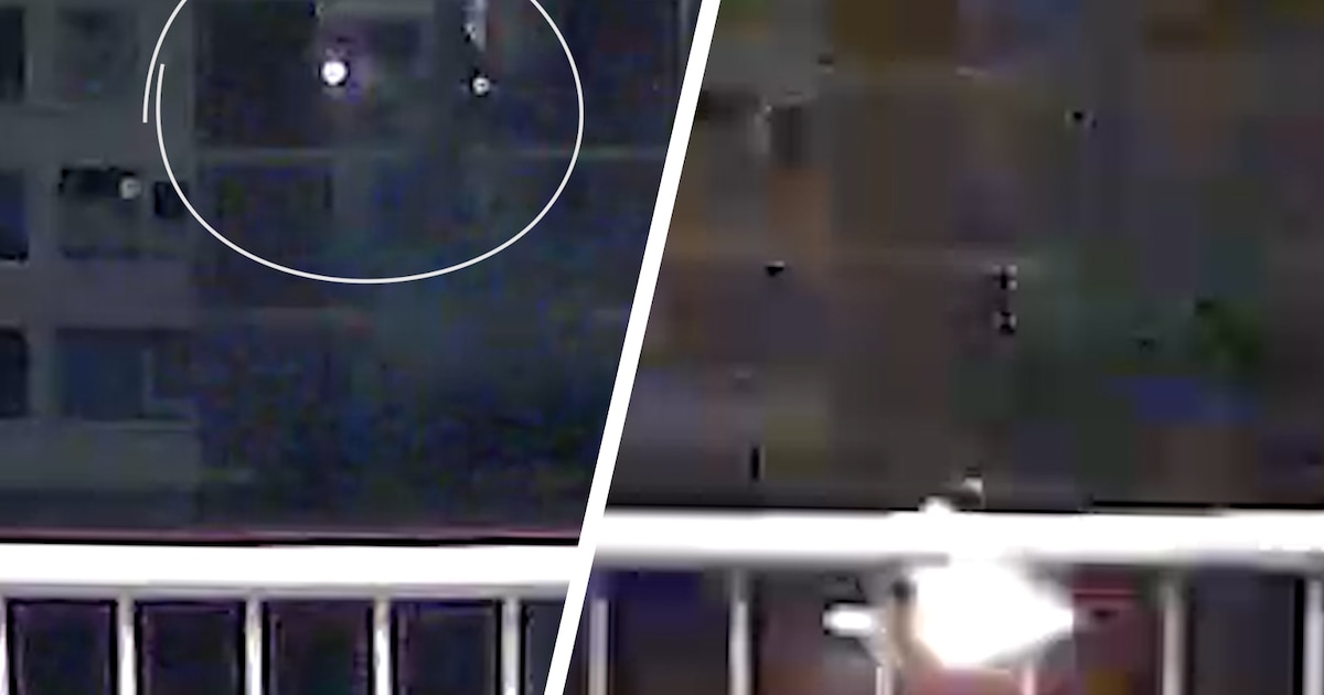 KIJK | Enorme knal: deurbel filmt hoe persoon explosief van balkon gooit in Apeldoorn