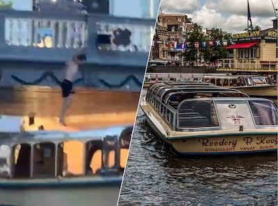Jongen van brug geduwd en komt terecht op rondvaartboot met passagiers, omstanders schrikken