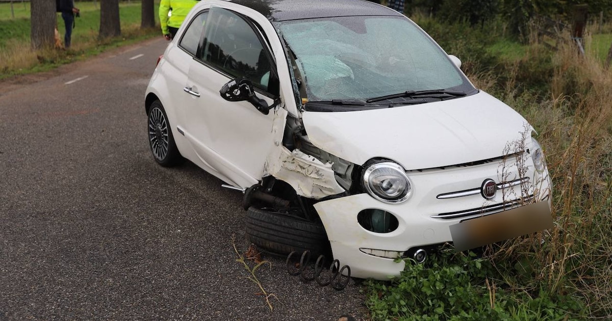 Auto ramt boom langs Veluwsedijk in Emst