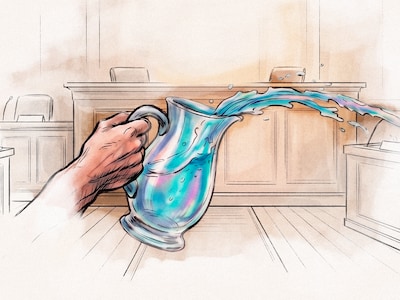 Tijdens deze rechtszaak klinken dreigementen en vliegt een waterkan door de lucht