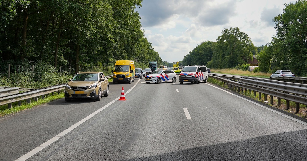 Verkeer over vluchtstrook op A28 bij Wezep door ongeval.
