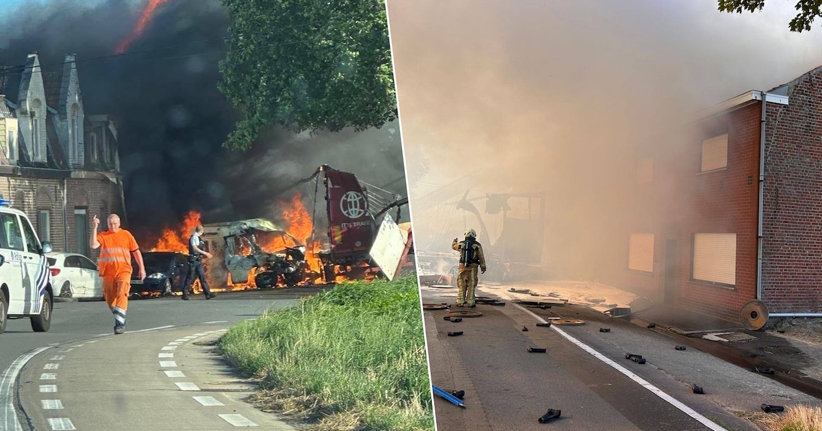Vrachtwagen rijdt woning binnen na aanrijding en vat vlam in België ...