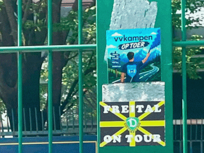 Wat begon als stickers door heel Kampen, eindigt op een berg van 3200 meter en in een stadion