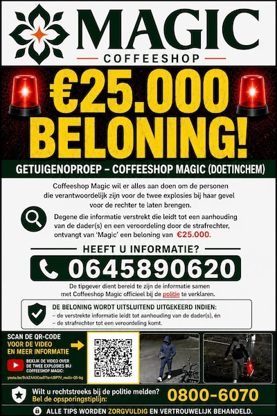 Coffeeshop verhoogt beloning naar 25.000 euro: ‘Ik rust niet voor ik boven water heb wie de dader is