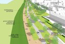 Zo kan de weg langs de IJssel, ten noorden van de spoorbrug, eruit gaan zien.
