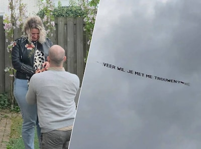 Huh, alweer een huwelijksaanzoek per vliegtuig boven Bunschoten? Huilend van geluk zegt Veronique (3