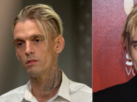 Links Aaron Carter nu, rechts begin twintig.