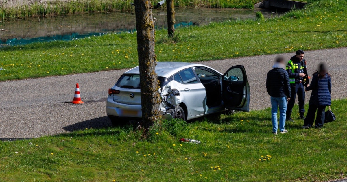 Auto komt na botsing tot stilstand tegen boom: veel schade