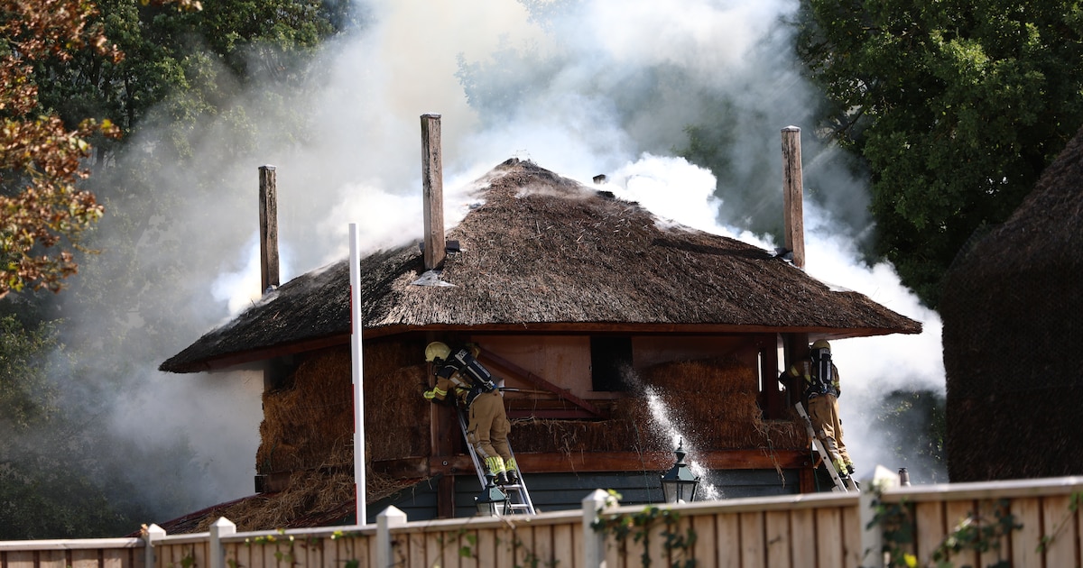 Brandweer uren zoet met rietgedekte schuur op camping Holten: veel rook over de wijk