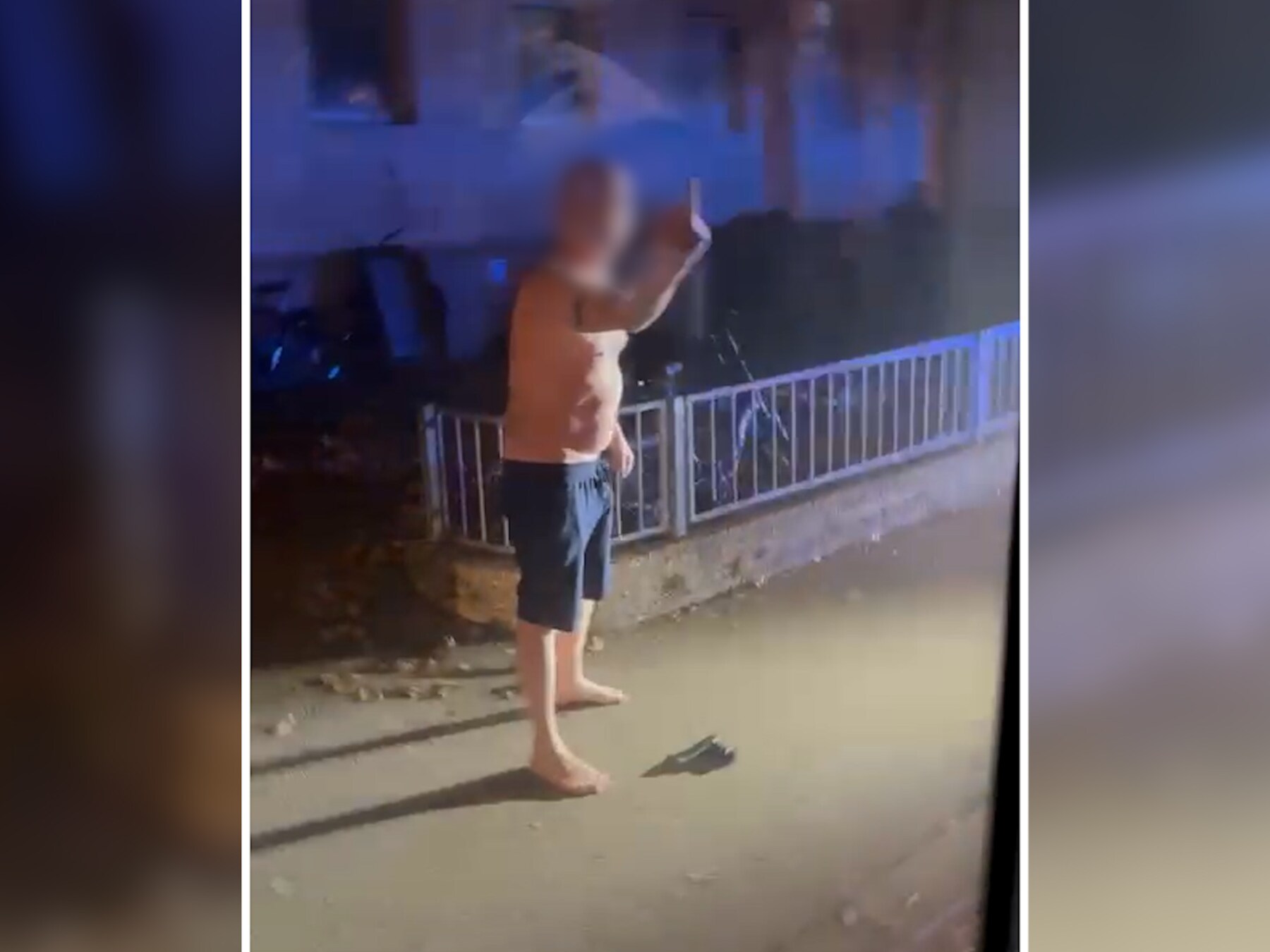 Gewapende man loopt naar de supportersbus van Go Ahead