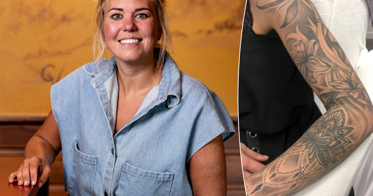 Dolgelukkig, ondanks de pijn die ze moest doorstaan: de enorme tatoeage van Elke uit Tubbergen is ei