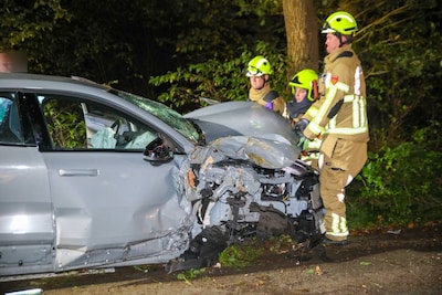Auto ramt lantaarnpaal en botst tegen boom in Kootwijk
