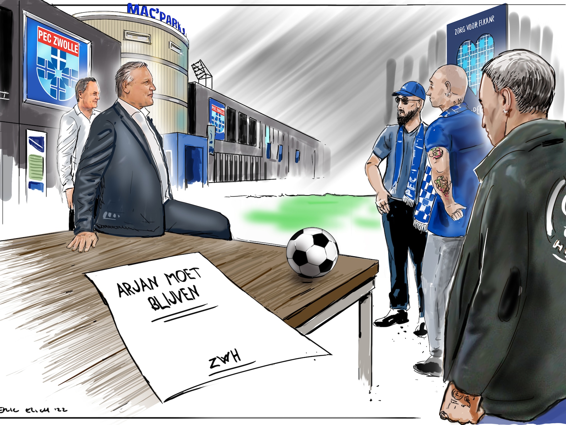 Een deel van de supporters van PEC Zwolle is niet blij met de gang van zaken rondom de aanstelling van de nieuwe directeur.