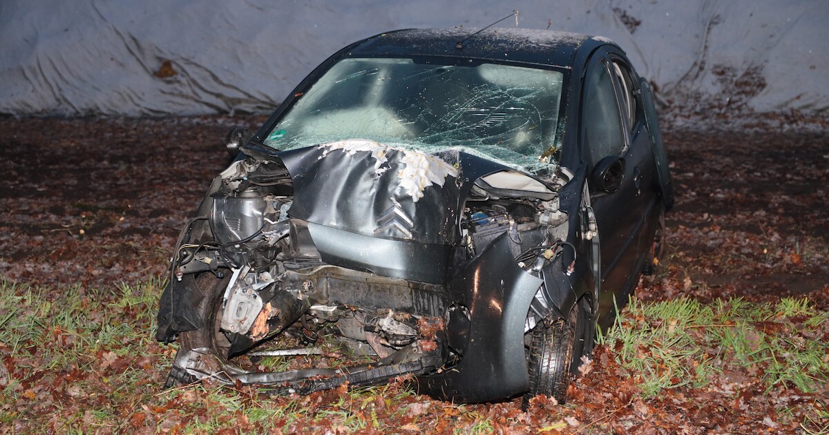 Spekgladde weg in Witharen: automobilist klapt frontaal op boom