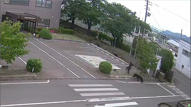 A security camera captured a bear chasing a person in Fukushima.