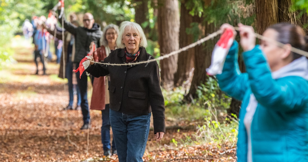 35 mensen trekken met reusachtig touw door het bos: ‘Zo hoog worden de windmolens hier’