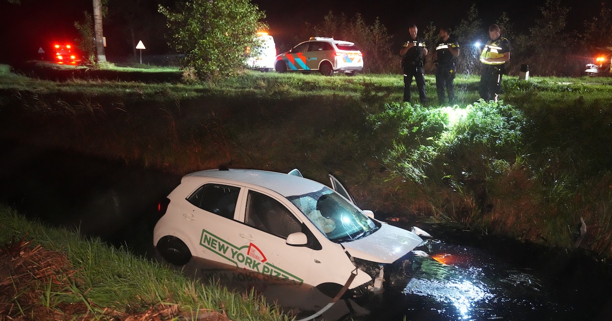 Pizzabezorger belandt met auto in water in Nijeveen