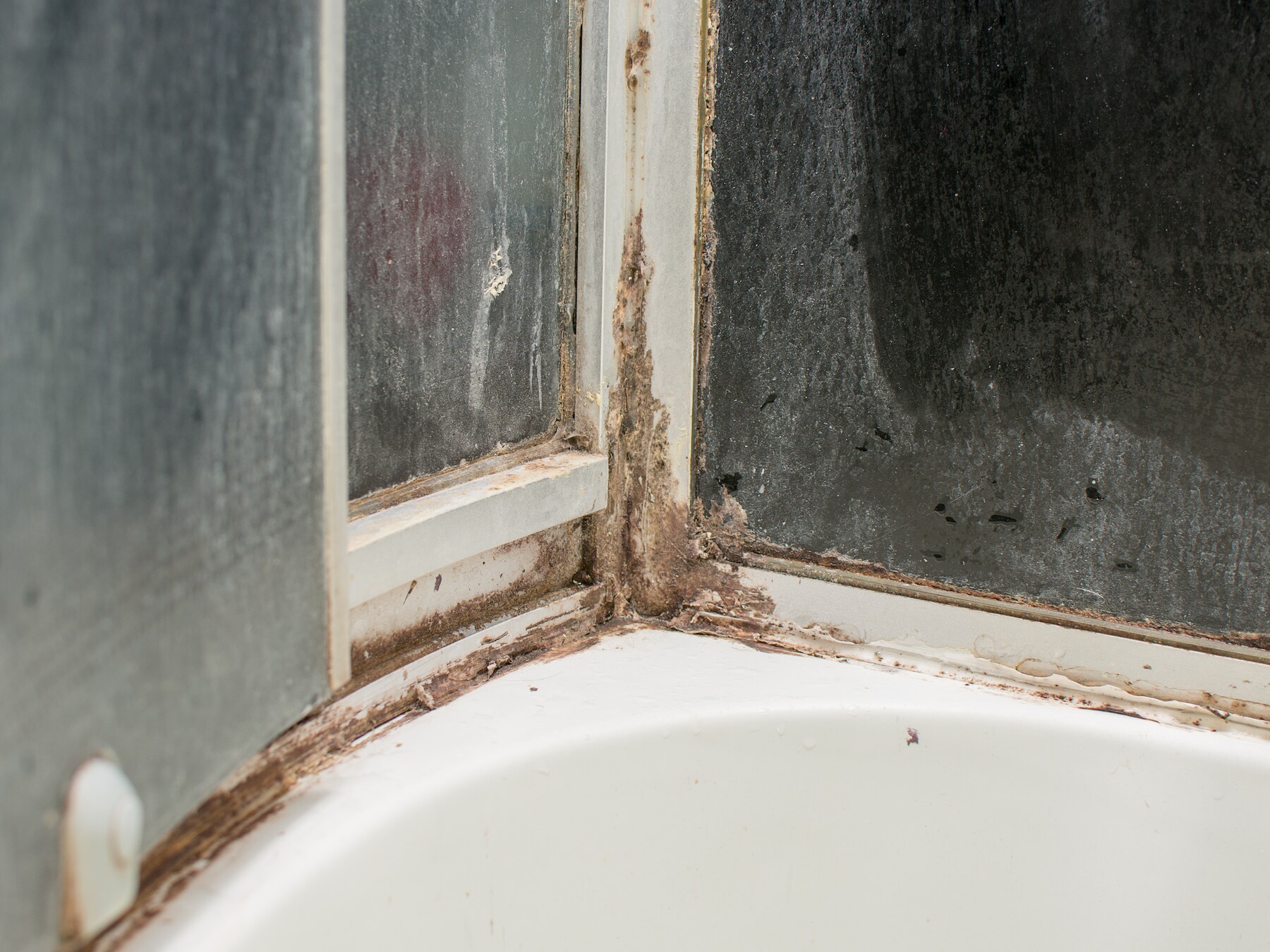 Ook de kitranden in de douche zijn lastig schoon te houden, weet Marja Middeldorp uit ervaring.