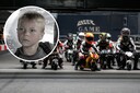 Minibikers aan de start op de kartbaan. Inzet: Sid Veijer.